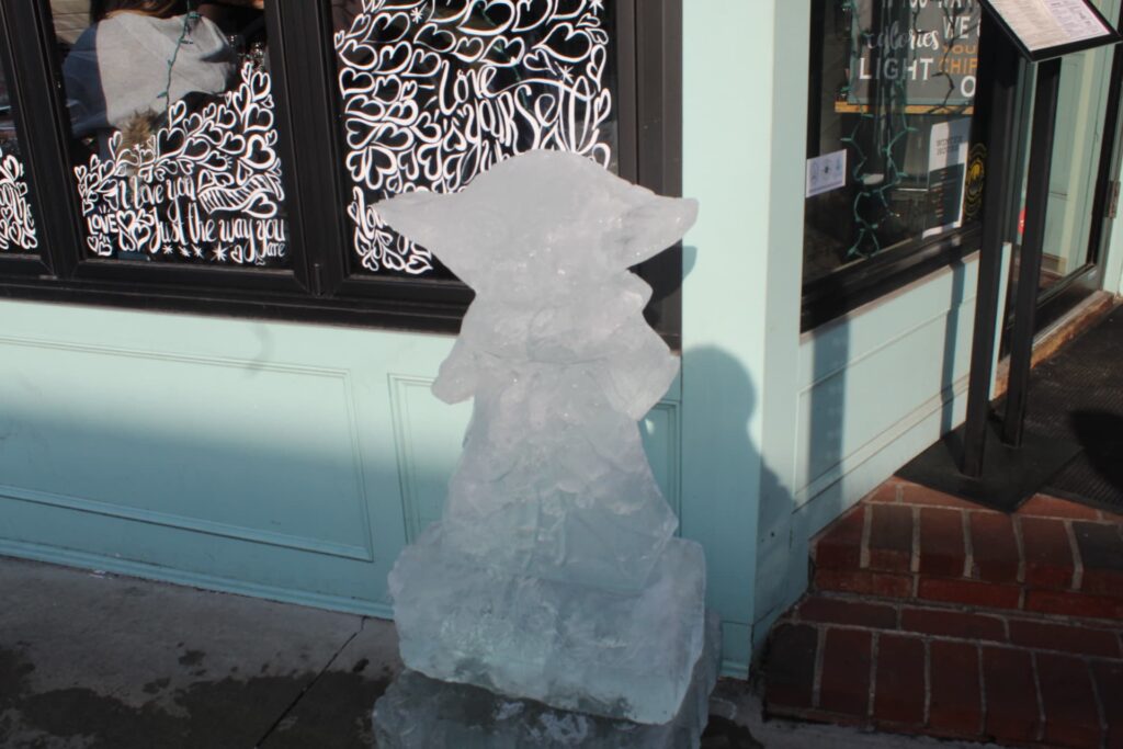 Baby Yoda carved in ice