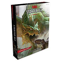 The Cover of the Dungeons and Dragons Starter Set, including the Lost Mines of Phandelver. A huge, green dragon lunges at a fighter, mouth open