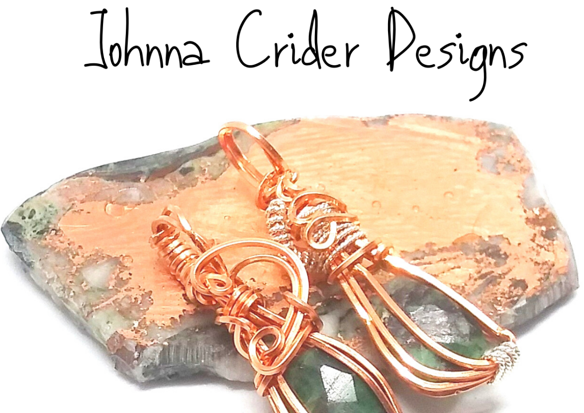 A set of copper-wrapped gemstone earrings by Johnna Crider