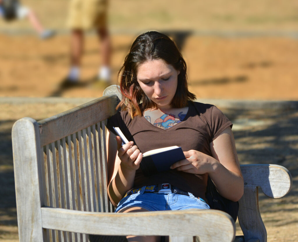 Person reading on a bench