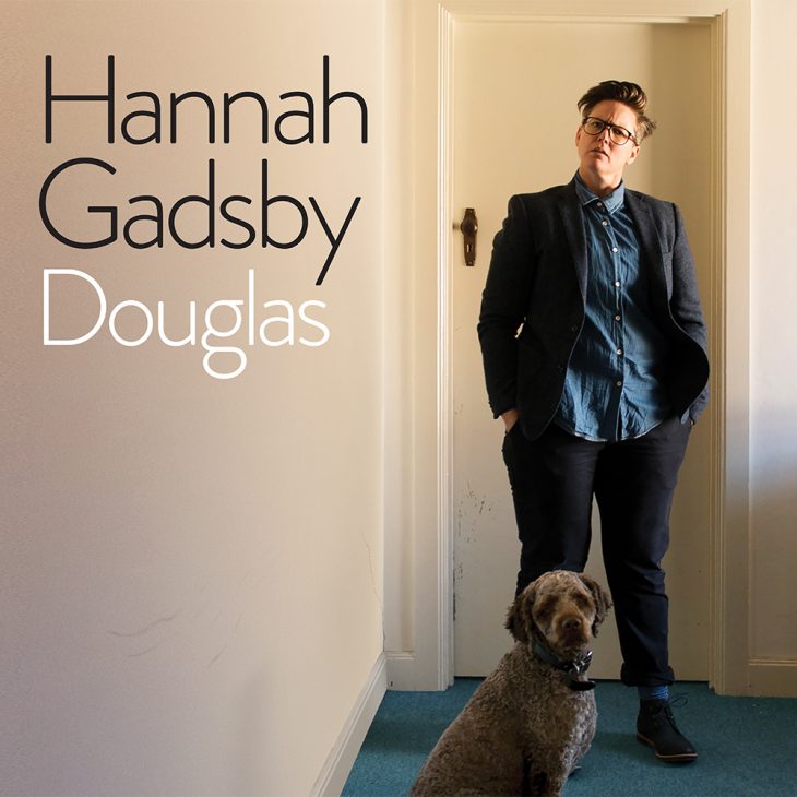 Hannah Gadsby Douglas promo pic with Hannah and dog