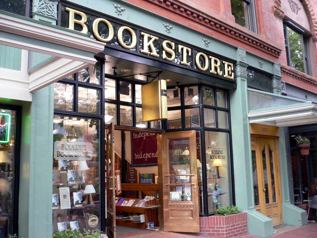 Indie bookstore with open doors
