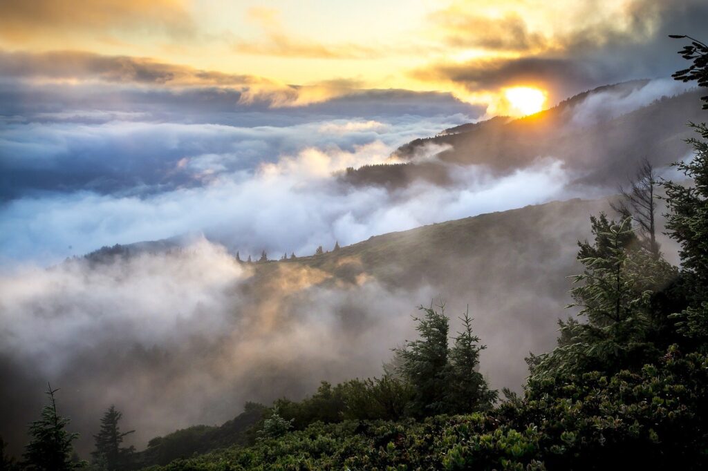 foggy hills and mountaintops