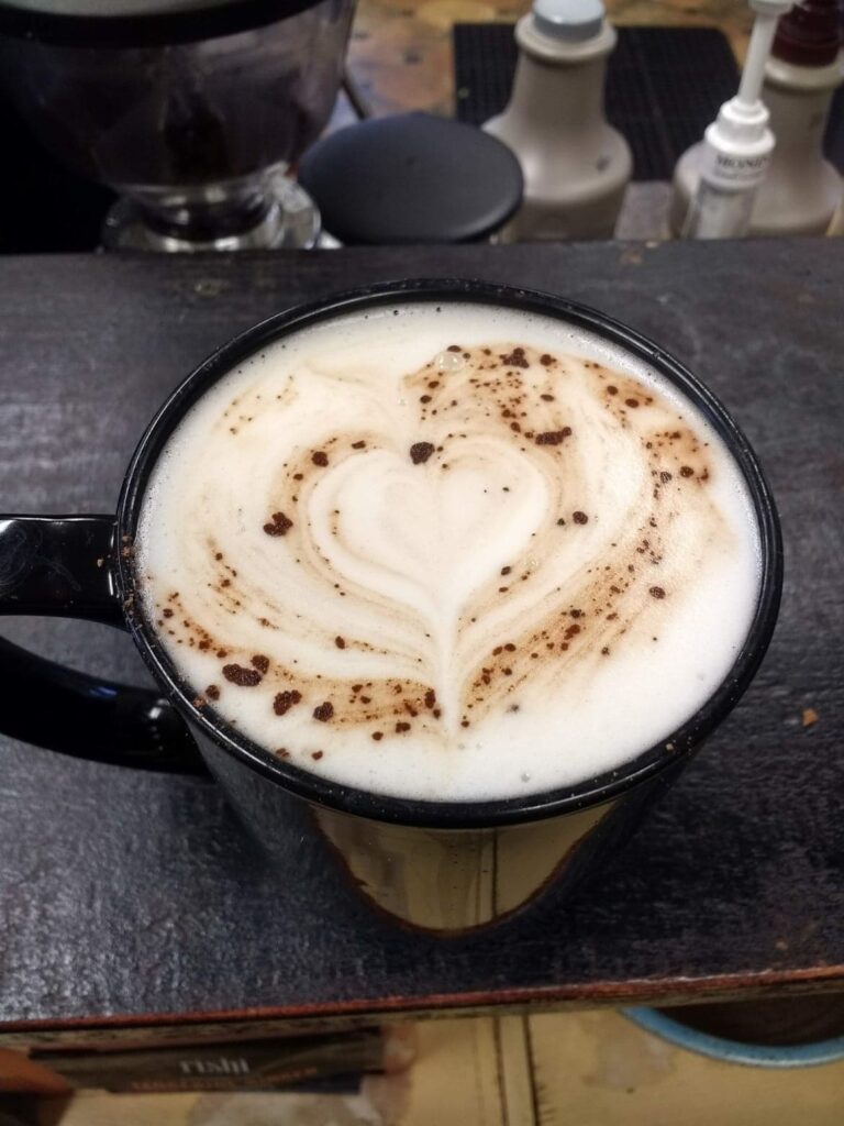 Latte from The Better Bean/Somethin's Brewin' with art of a heart