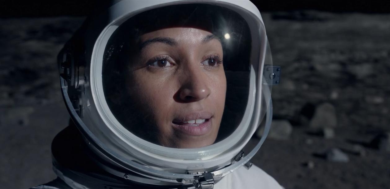 Tawney Newsome as an astronaut on the moon in Netflix's Space Force
