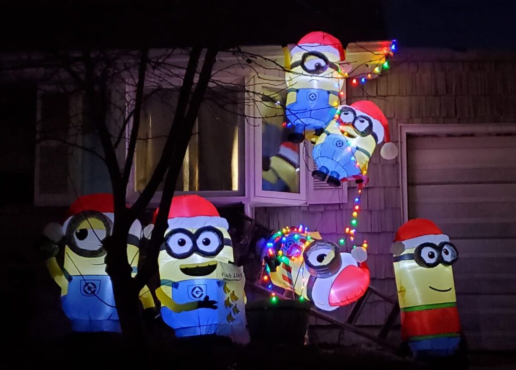 Minions in a Christmas Light Show 